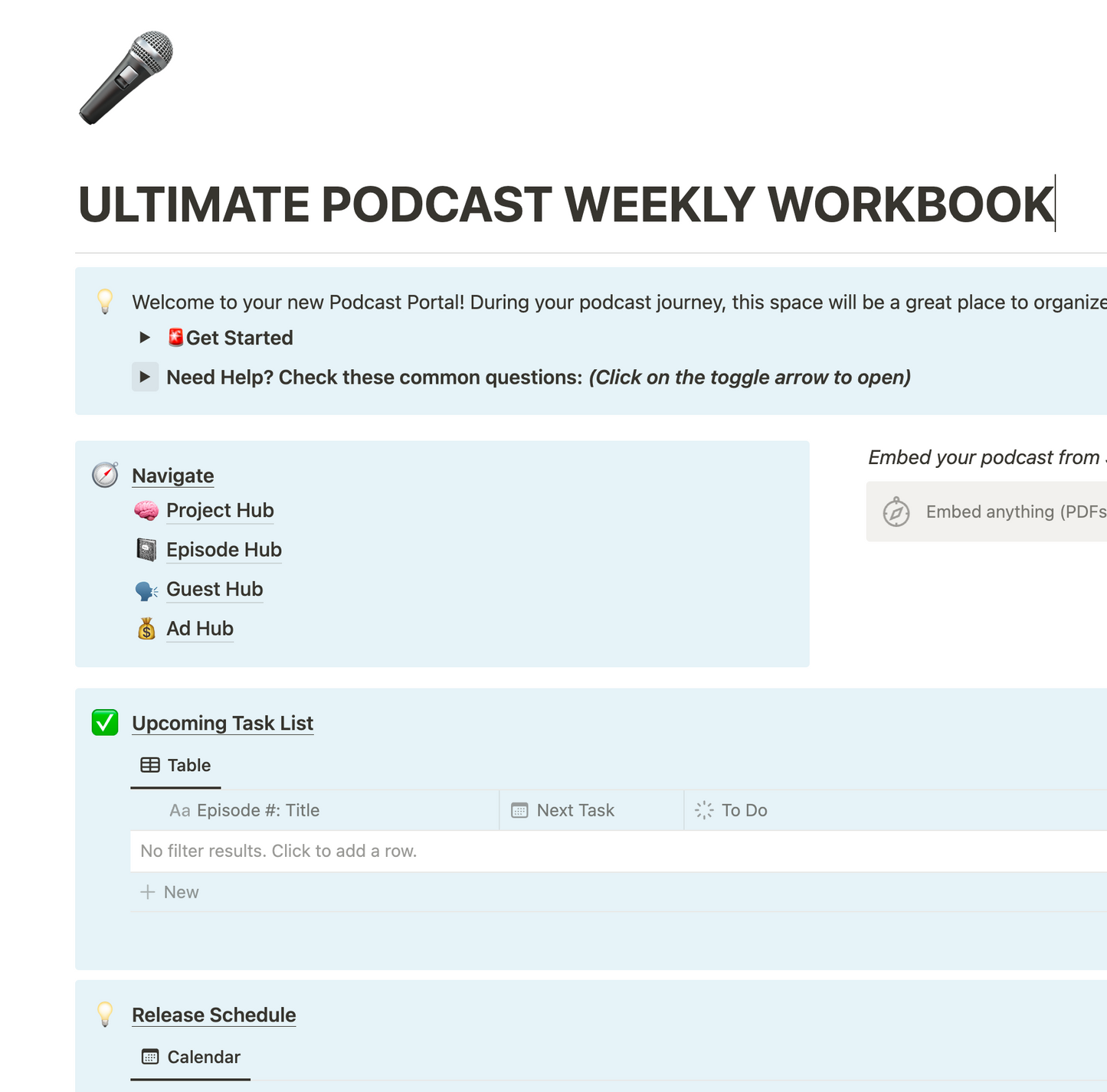 Ultimate Podcast Weekly Workbook - Notion Template